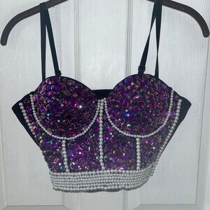 Gorgeous Sexy Bustier Cami Detailed with rhinestones and pearls New without tags